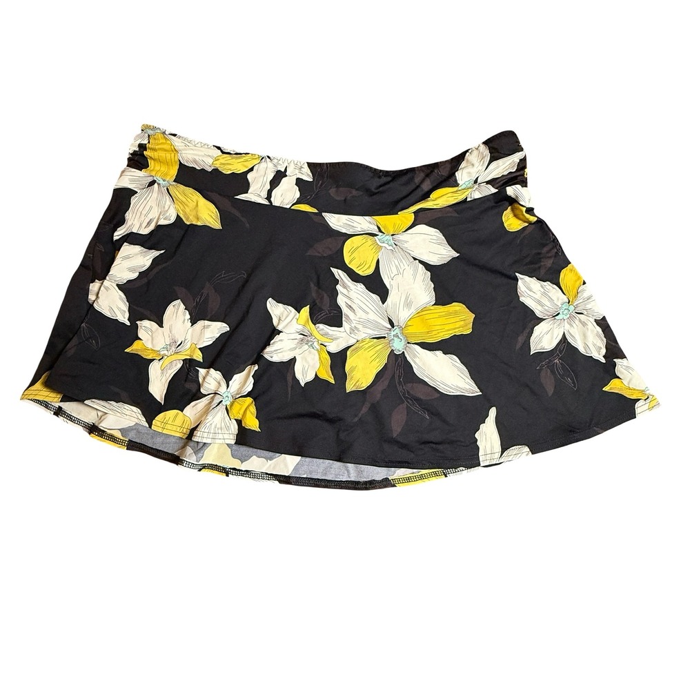 Lands' End Womens Floral Swim Skirt Cover Up Black Yellow White Size 10 Vacation